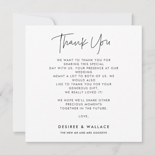 Moderne minimalistische vierkante trouwfoto bedankkaart (Achterkant)