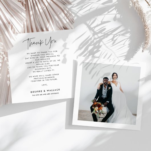 Moderne minimalistische vierkante trouwfoto bedankkaart