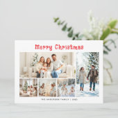 Moderne minimalistische vijf foto collage Kerstmis Feestdagenkaart (Staand voorkant)