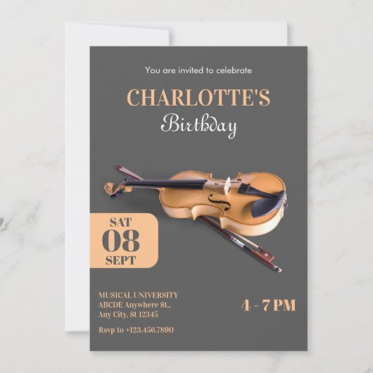 Moderne minimalistische vioolverjaardag kaart (Voorkant)