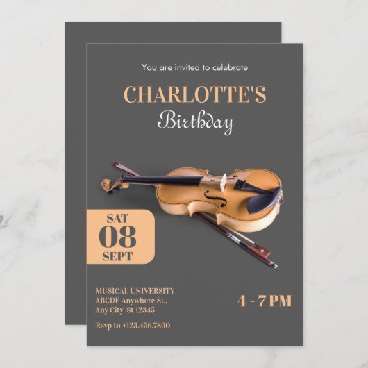 Moderne minimalistische vioolverjaardag kaart (Voorkant / Achterkant)