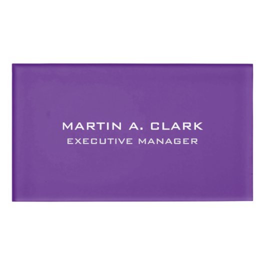 Moderne minimalistische vlakte Elegant Royal Paars Naambadge (Voorkant)