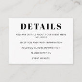 Moderne minimalistische vleermuis mitswa basic wit informatiekaartje (Voorkant)