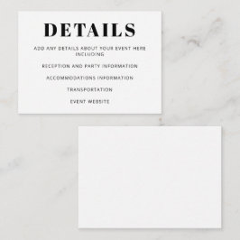 Moderne minimalistische vleermuis mitswa basic wit informatiekaartje