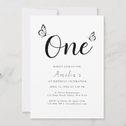 Moderne minimalistische vlinders 1e verjaardag fot kaart (Voorkant)
