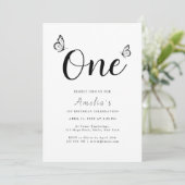 Moderne minimalistische vlinders 1e verjaardag fot kaart (Staand voorkant)