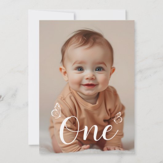 Moderne minimalistische vlinders 1e verjaardag fot kaart (Achterkant)