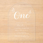 Moderne minimalistische vlinders schrijven 1e verj acryl uitnodigingen (Voorkant)