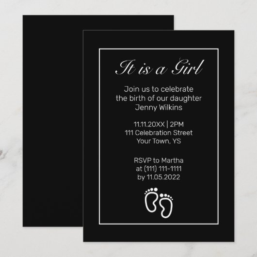 Moderne minimalistische voeten baby meisje geboort kaart (Voorkant / Achterkant)