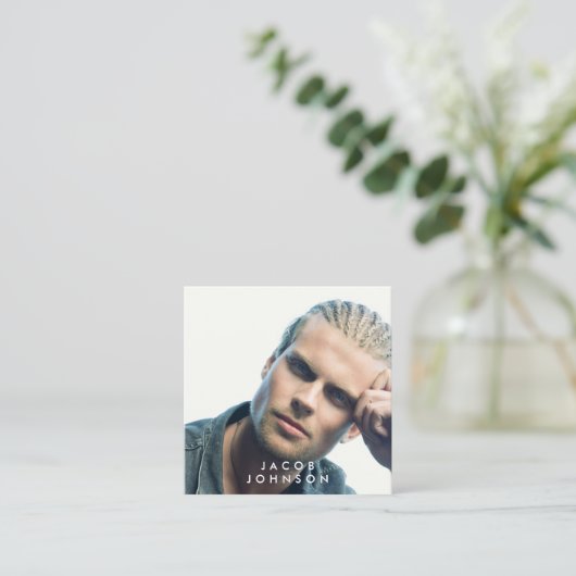 Moderne minimalistische volledige foto QR-code soc Vierkante Visitekaartje (Staand voorkant)