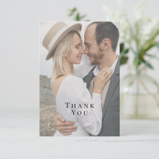Moderne minimalistische volledige fotobruiloft Har Bedankkaart (Staand voorkant)