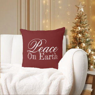Moderne Minimalistische Vrede op Aarde Rood Kerst Kussen