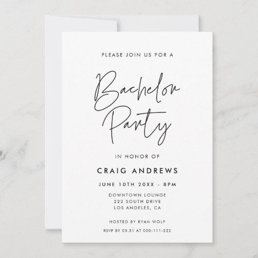 Moderne minimalistische vrijgezellenfeest kaart (Voorkant)