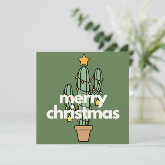 Moderne minimalistische vrolijke cactus kerst Kaar (Staand voorkant)