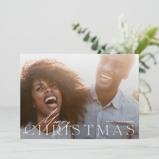 Moderne minimalistische vrolijke één foto kerst feestdagenkaart (Staand voorkant)