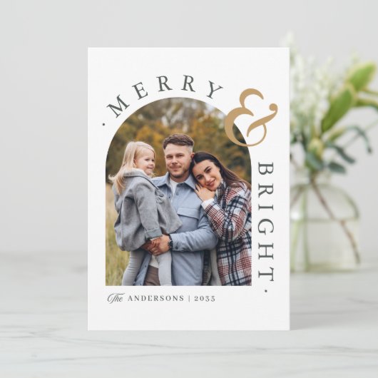 Moderne minimalistische vrolijke en heldere boog f feestdagenkaart (Staand voorkant)