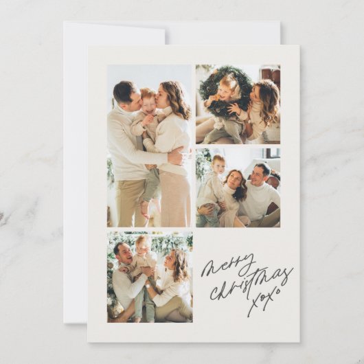 Moderne minimalistische vrolijke kerst 5-foto coll feestdagenkaart (Voorkant)