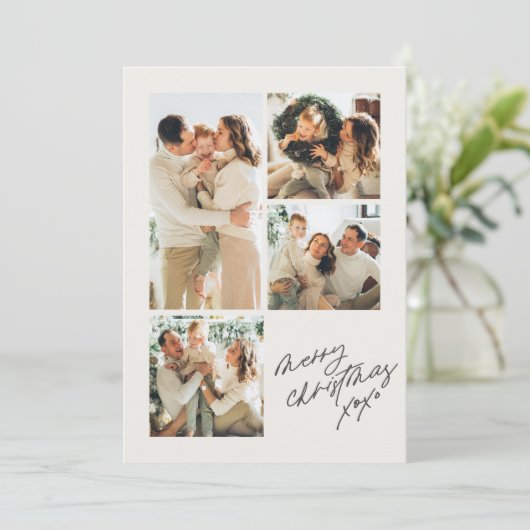 Moderne minimalistische vrolijke kerst 5-foto coll feestdagenkaart (Staand voorkant)