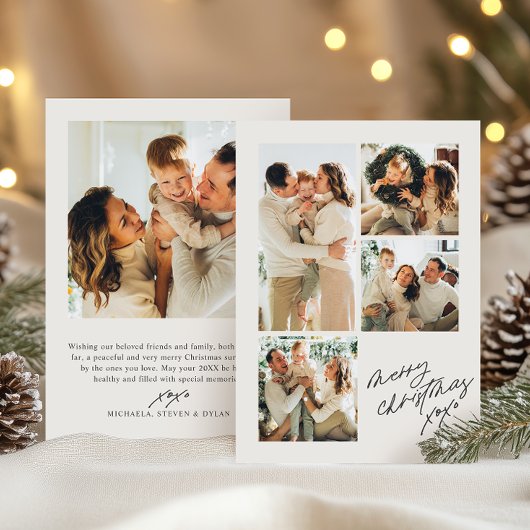 Moderne minimalistische vrolijke kerst 5-foto coll feestdagenkaart