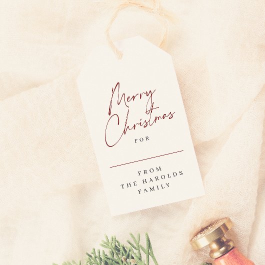 Moderne minimalistische vrolijke kerst aangepaste  cadeaulabel