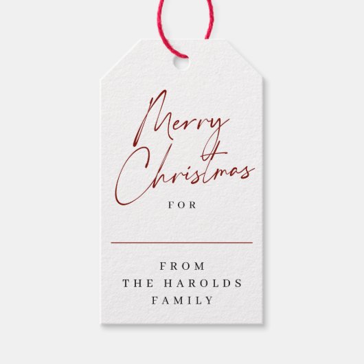 Moderne minimalistische vrolijke kerst aangepaste  cadeaulabel (Voorkant)