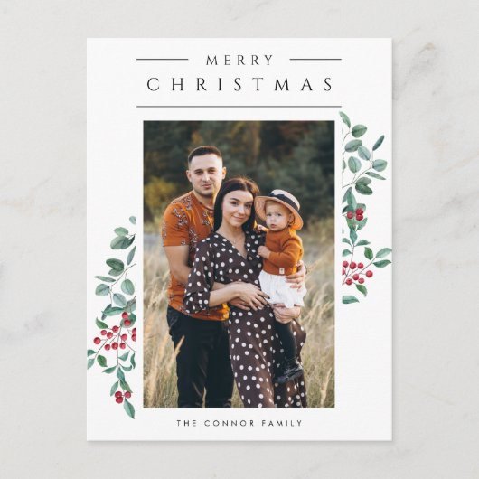 Moderne minimalistische vrolijke kerst één foto briefkaart (Voorkant)