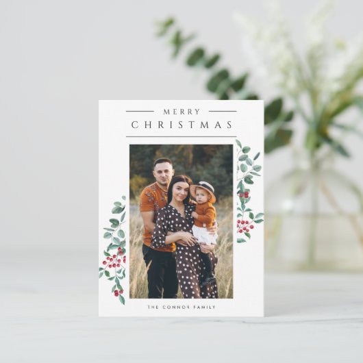 Moderne minimalistische vrolijke kerst één foto briefkaart (Staand voorkant)