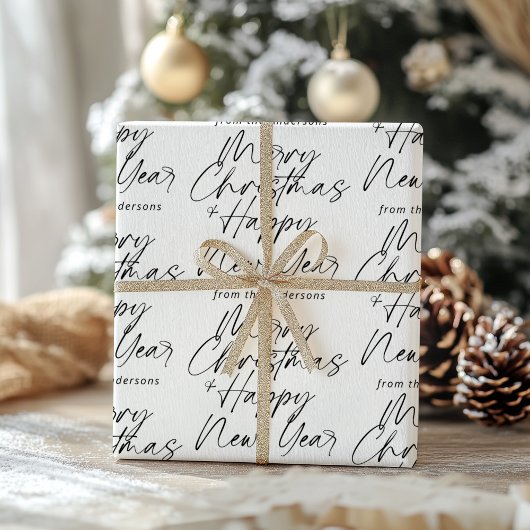 Moderne minimalistische vrolijke kerst en gelukkig cadeaupapier