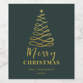 Moderne minimalistische vrolijke kerst goud groen wijn etiket (Enkel label)