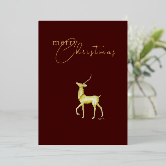 Moderne minimalistische vrolijke kerst gouden rend folie feestdagenkaart (Staand Voorkant)