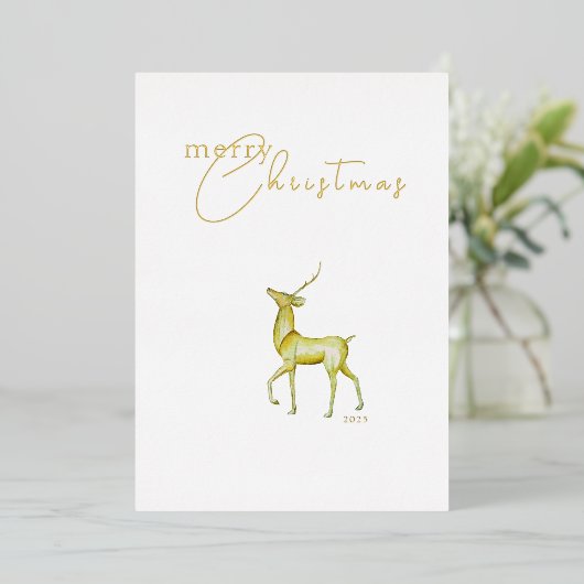 Moderne minimalistische vrolijke kerst gouden rend folie feestdagenkaart (Staand Voorkant)