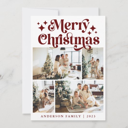 Moderne minimalistische vrolijke kerst vier foto r feestdagenkaart (Voorkant)