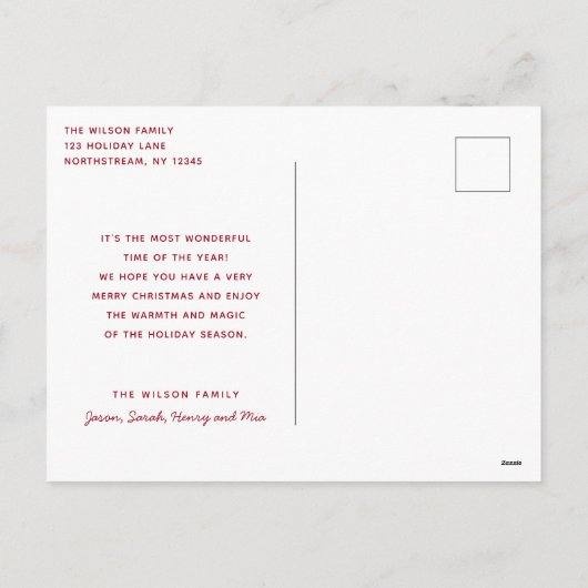 Moderne minimalistische vrolijke kerstfamilie feestdagenkaart (Achterkant)
