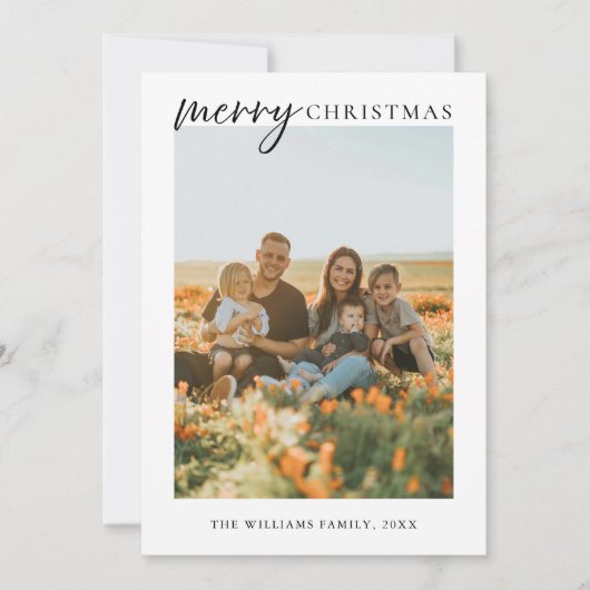 Moderne minimalistische vrolijke kerstfoto feestdagenkaart (Voorkant)