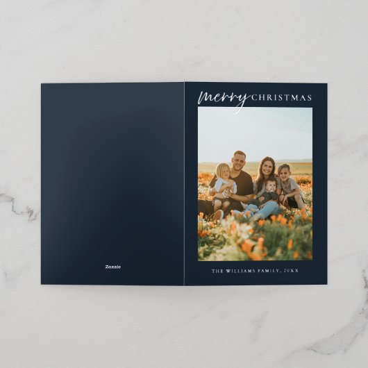 Moderne minimalistische vrolijke kerstfoto folie feestdagenkaart (Buiten Laag)