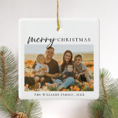 Moderne minimalistische vrolijke kerstfoto keramisch ornament