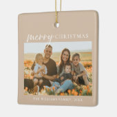 Moderne minimalistische vrolijke kerstfoto keramisch ornament (Links)