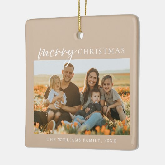 Moderne minimalistische vrolijke kerstfoto keramisch ornament (Links)