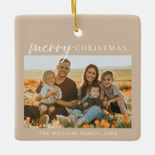 Moderne minimalistische vrolijke kerstfoto keramisch ornament (Voorkant)