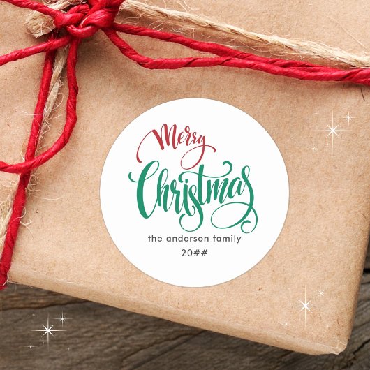 Moderne minimalistische vrolijke kerstnaam ronde sticker