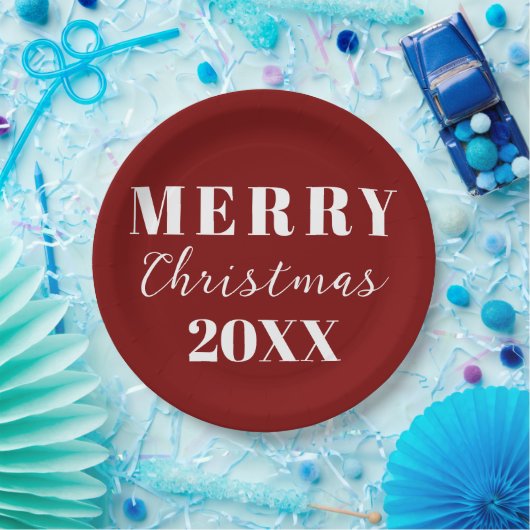 Moderne minimalistische vrolijke kerstrode vakanti papieren bordje (Feest)