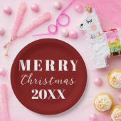 Moderne minimalistische vrolijke kerstrode vakanti papieren bordje (Feest)