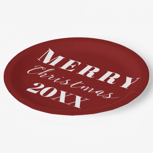 Moderne minimalistische vrolijke kerstrode vakanti papieren bordje (Gekanteld)