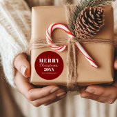 Moderne minimalistische vrolijke kerstrode verpakk ronde sticker