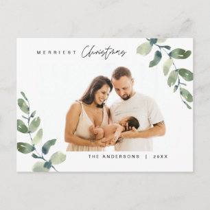 Moderne minimalistische, vrolijkste kerstfamilie briefkaart