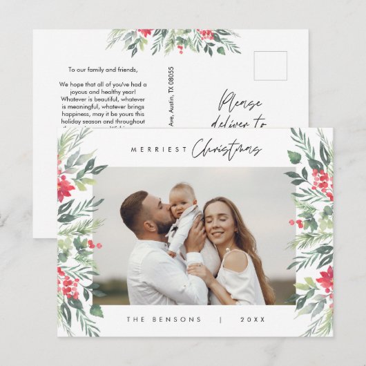 Moderne minimalistische, vrolijkste kerstfamilie briefkaart (Voorkant / Achterkant)