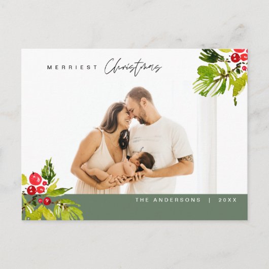 Moderne minimalistische, vrolijkste kerstfamilie briefkaart (Voorkant)