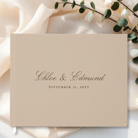 Moderne Minimalistische Warme Beige Bruiloft Gastenboek
