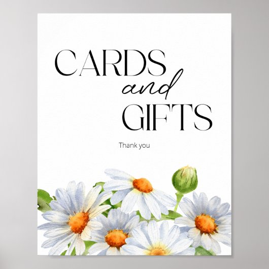 Moderne Minimalistische Watercolol Daisy kaarten e Poster (Voorkant)