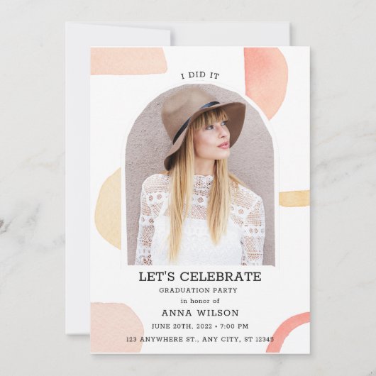 Moderne minimalistische Waterverf foto Afstuderen Kaart (Achterkant)